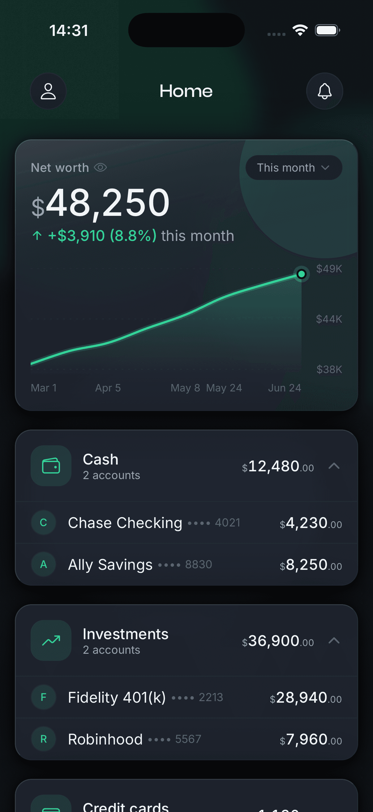 Your whole financial life, on one calm screen.